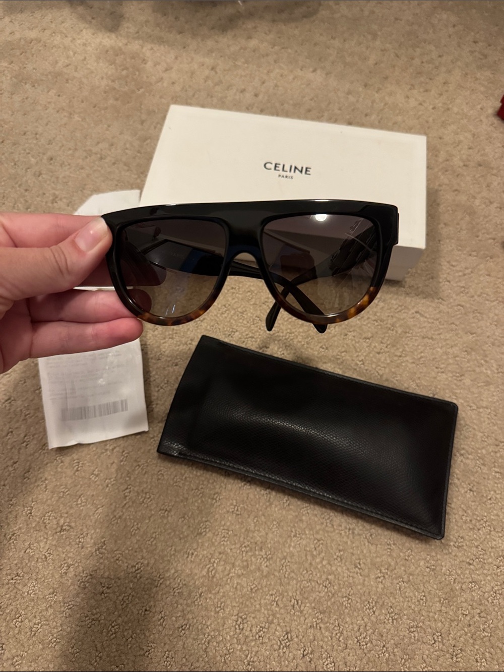 Celine Black and Tortoiseshell Half-Frame Sunglasses